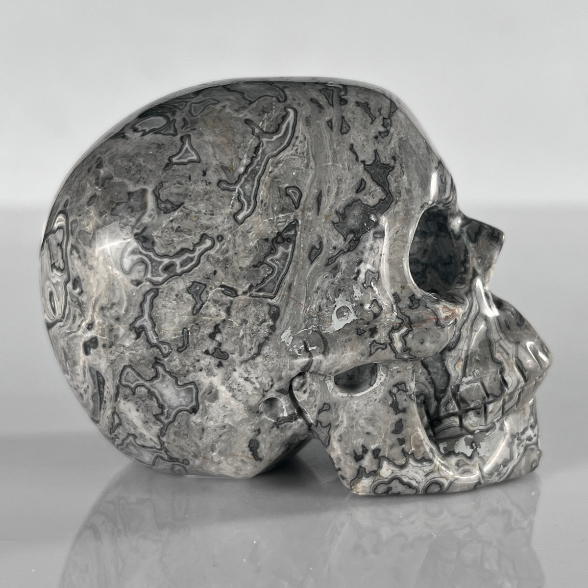 3" Grey Picture Jasper Crystal Skull- Pattern C