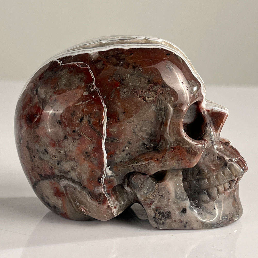 3" Red Crazy Lace Agate Crystal Skull - Pattern G