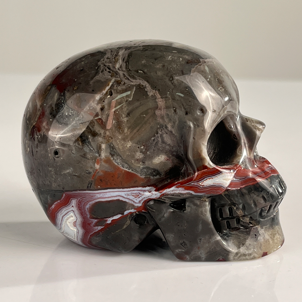 3" Red Crazy Lace Agate Crystal Skull - Pattern J