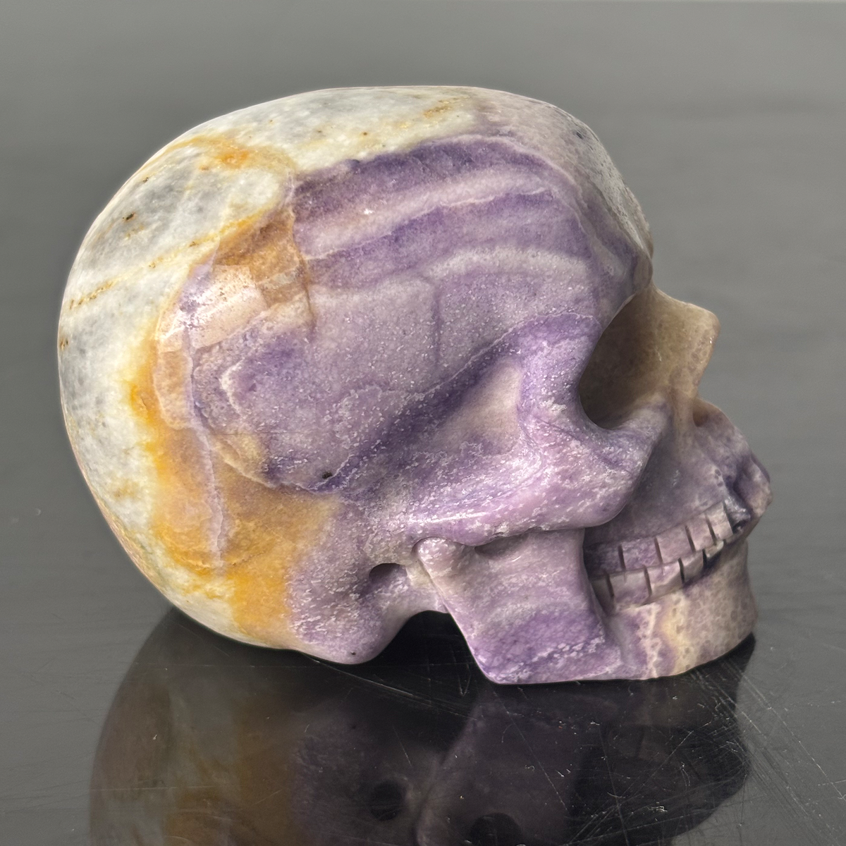 3" Purple Peacock Stone Crystal Skull - Pattern G