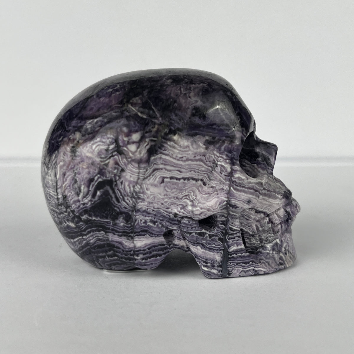 2" Purple Peacock Stone Crystal Skull - Pattern F