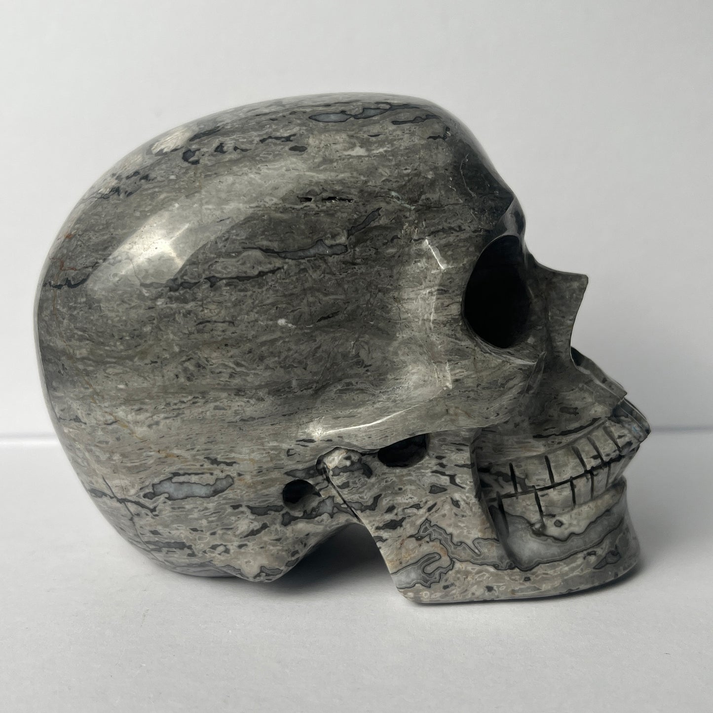 4.5" Grey Picture Jasper Crystal Skull - Pattern B