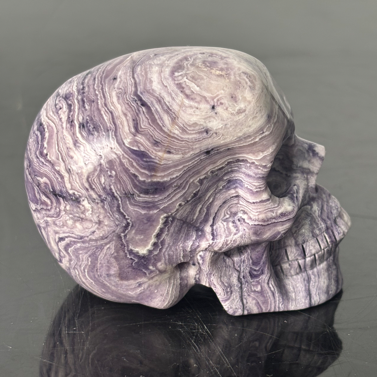 3" Purple Peacock Stone Crystal Skull - Pattern H
