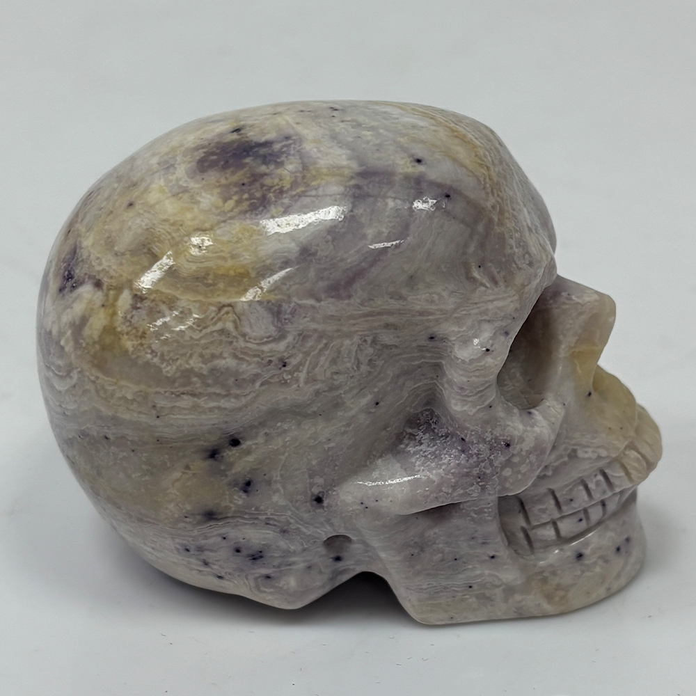 3" Purple Peacock Stone Crystal Skull - Pattern F