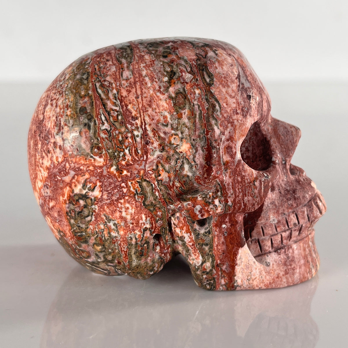 3" Red Leopard Skin Jasper Crystal Skull - Pattern C