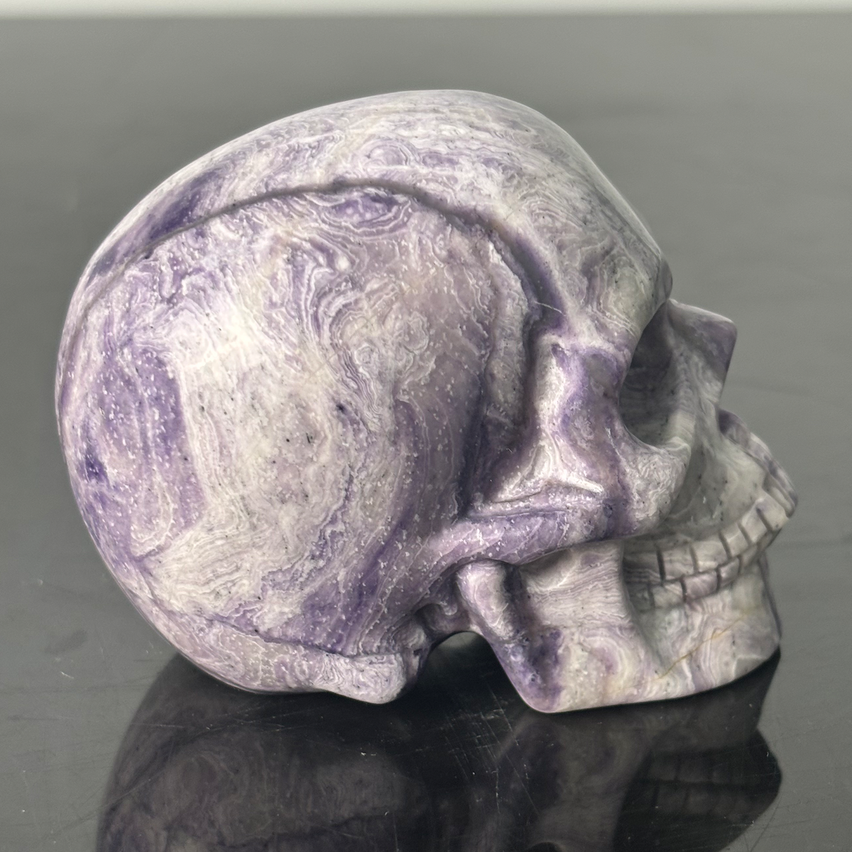 3" Purple Peacock Stone Crystal Skull - Pattern C