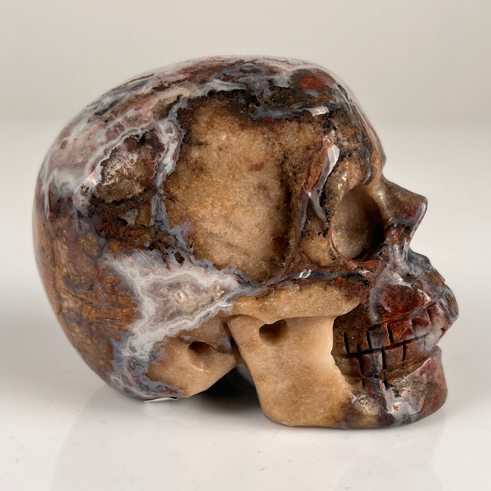 3" Blue Flower Agate Crystal Skull – Pattern A
