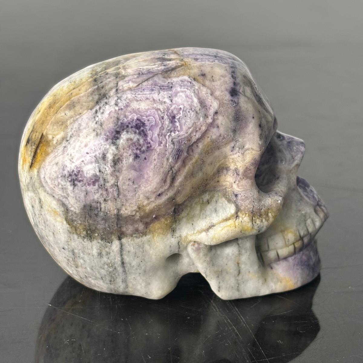 3" Purple Peacock Stone Crystal Skull - Pattern D