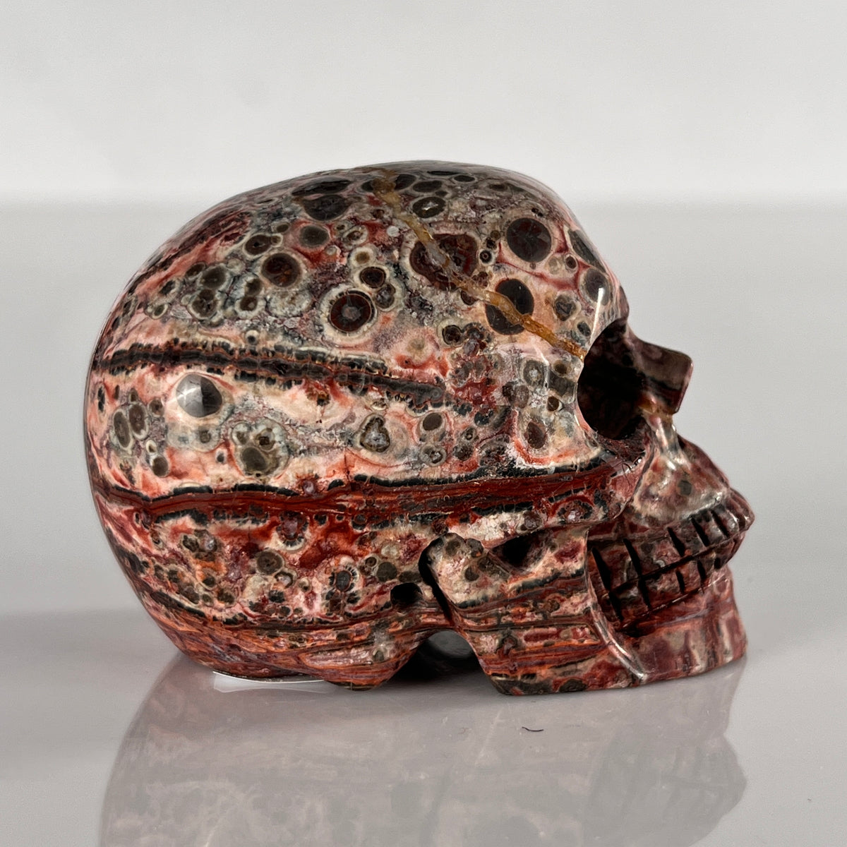 2" Red Leopard Skin Jasper Crystal Skull - Pattern B