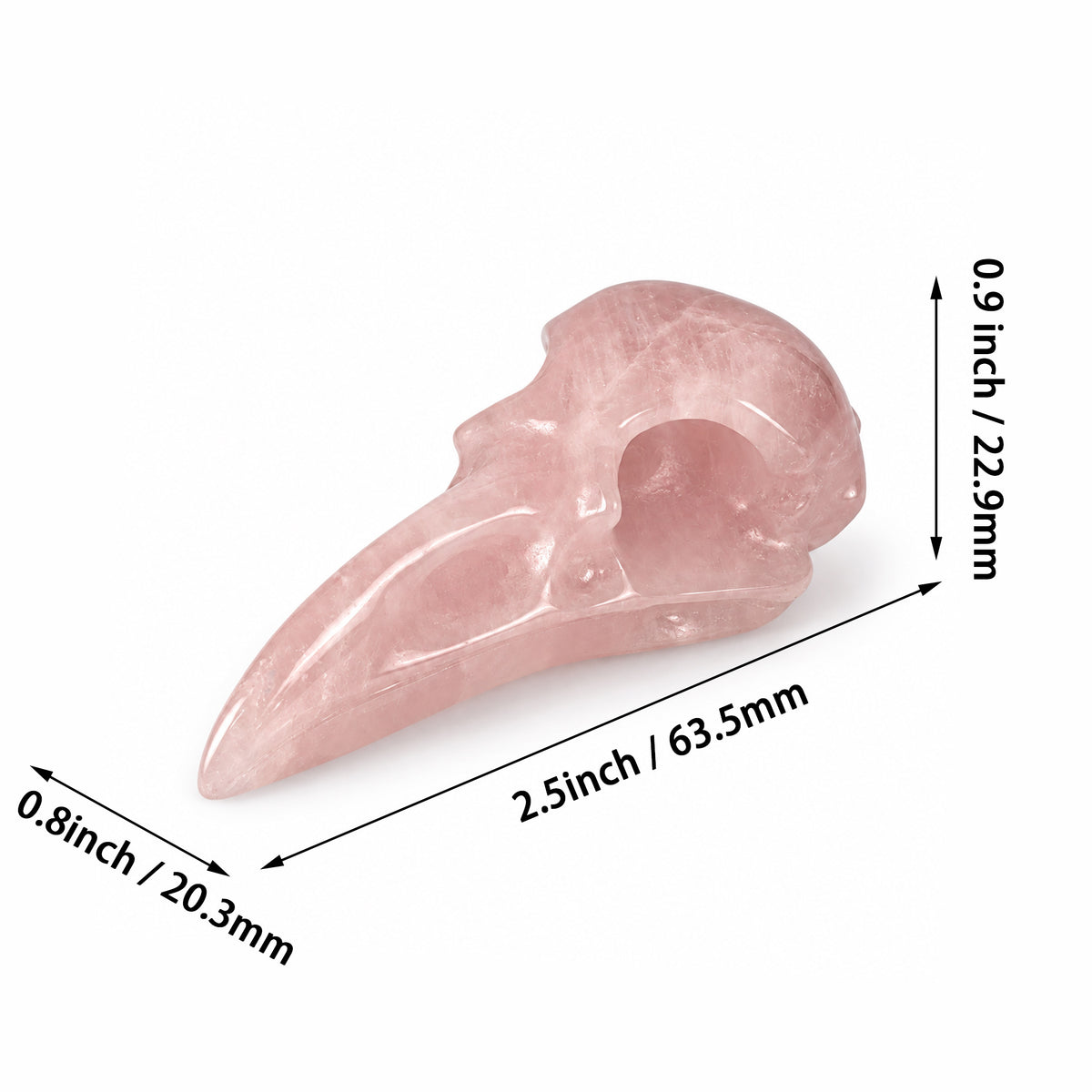 2.5" Rose Quartz Raven Crystal Skull - Pattern A