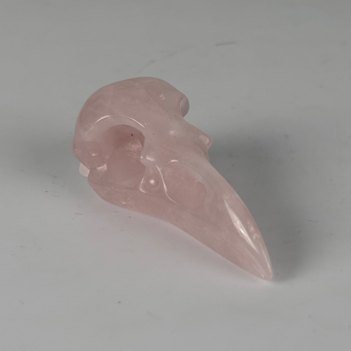 2.5" Rose Quartz Raven Crystal Skull - Pattern A