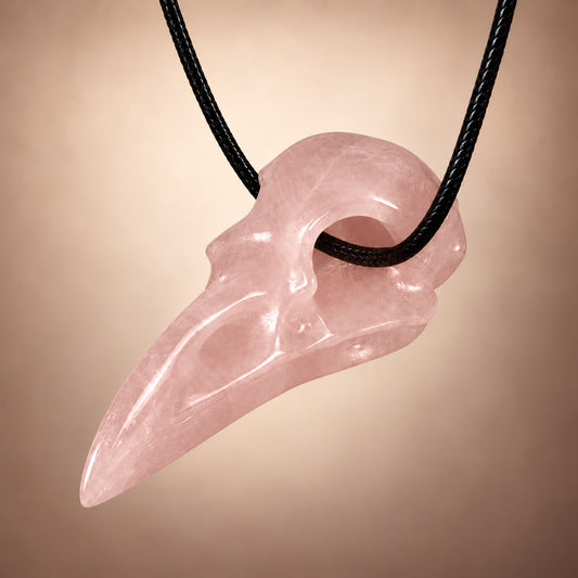2.5" Rose Quartz Raven Crystal Skull - Pattern A