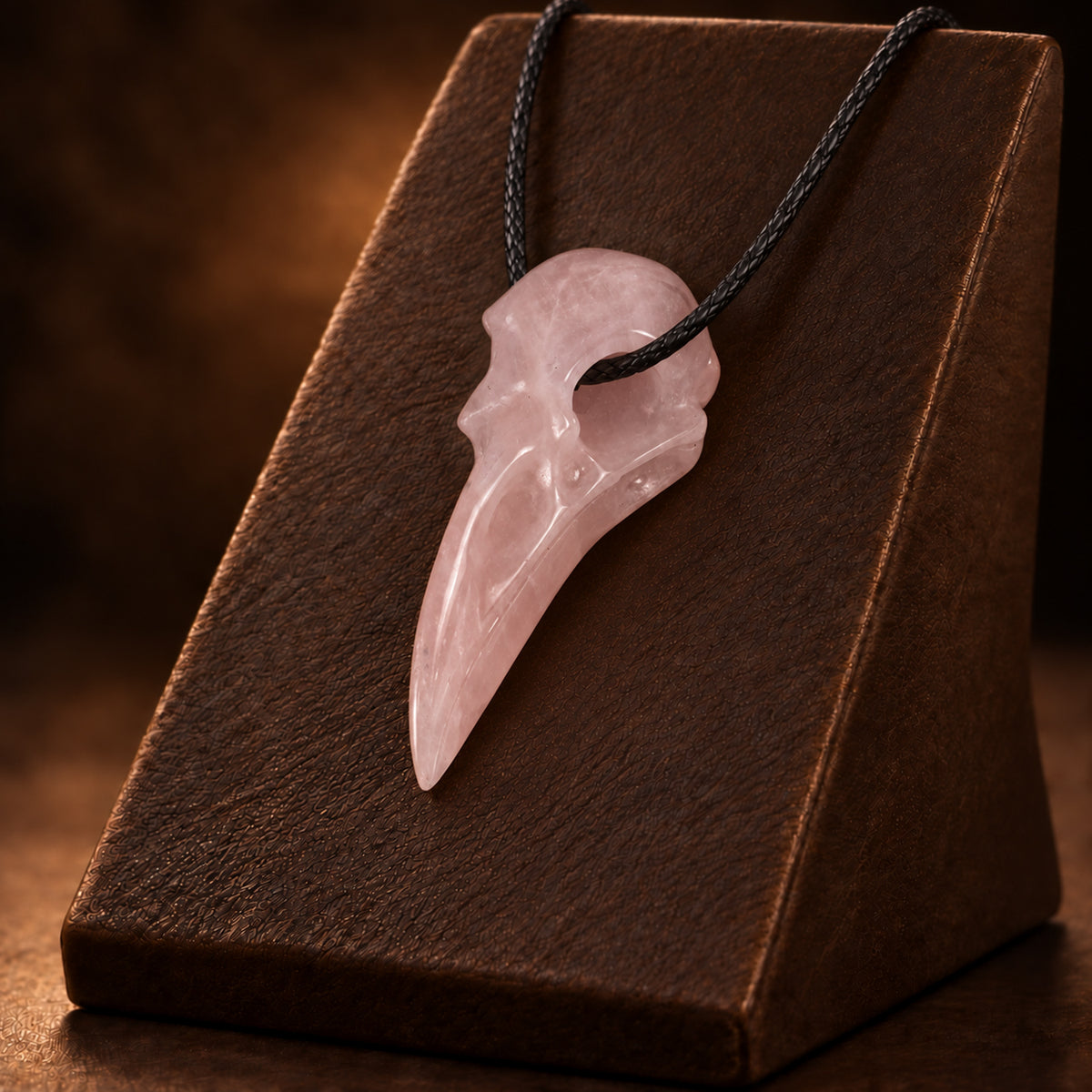 2.5" Rose Quartz Raven Crystal Skull - Pattern A