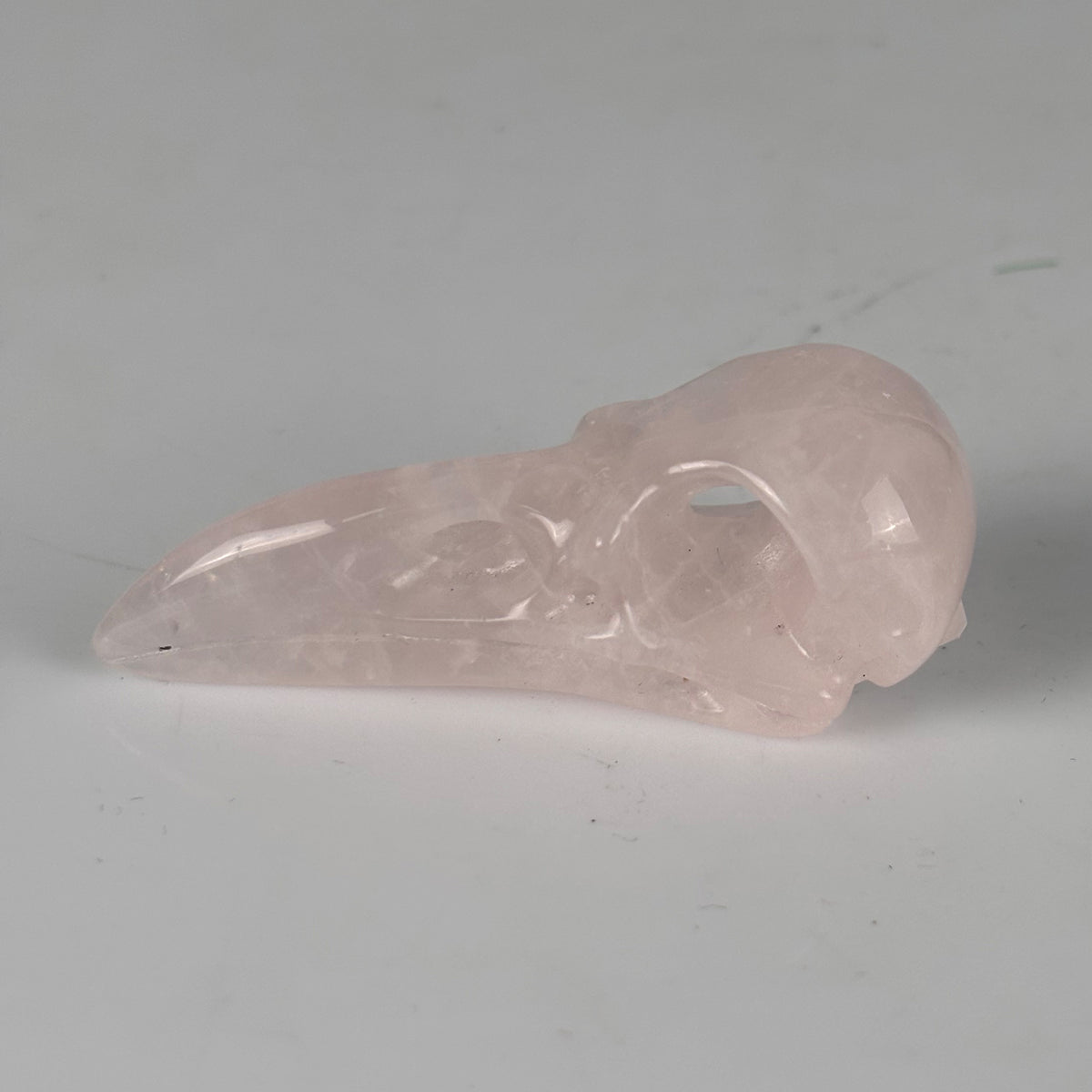 2.5" Rose Quartz Raven Crystal Skull - Pattern B