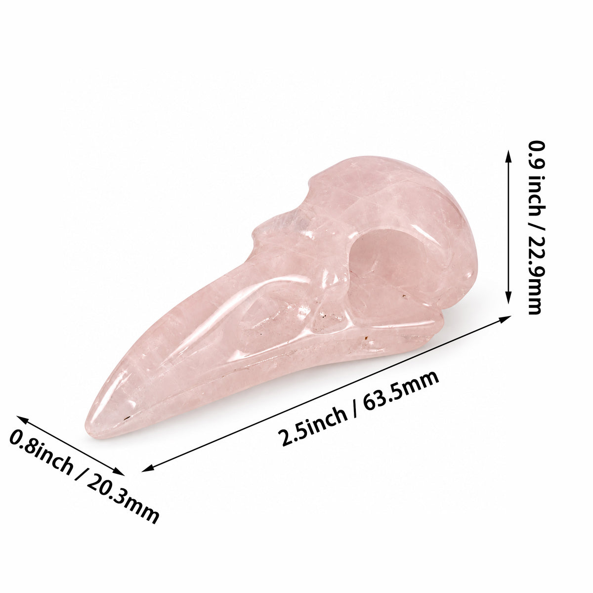 2.5" Rose Quartz Raven Crystal Skull - Pattern B