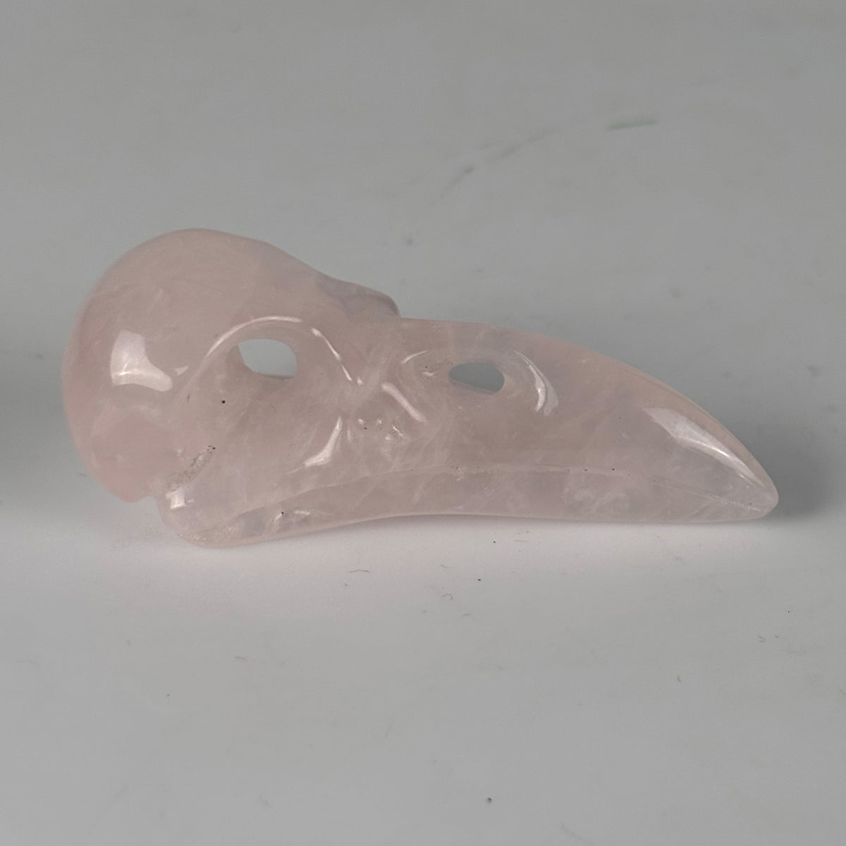2.5" Rose Quartz Raven Crystal Skull - Pattern B