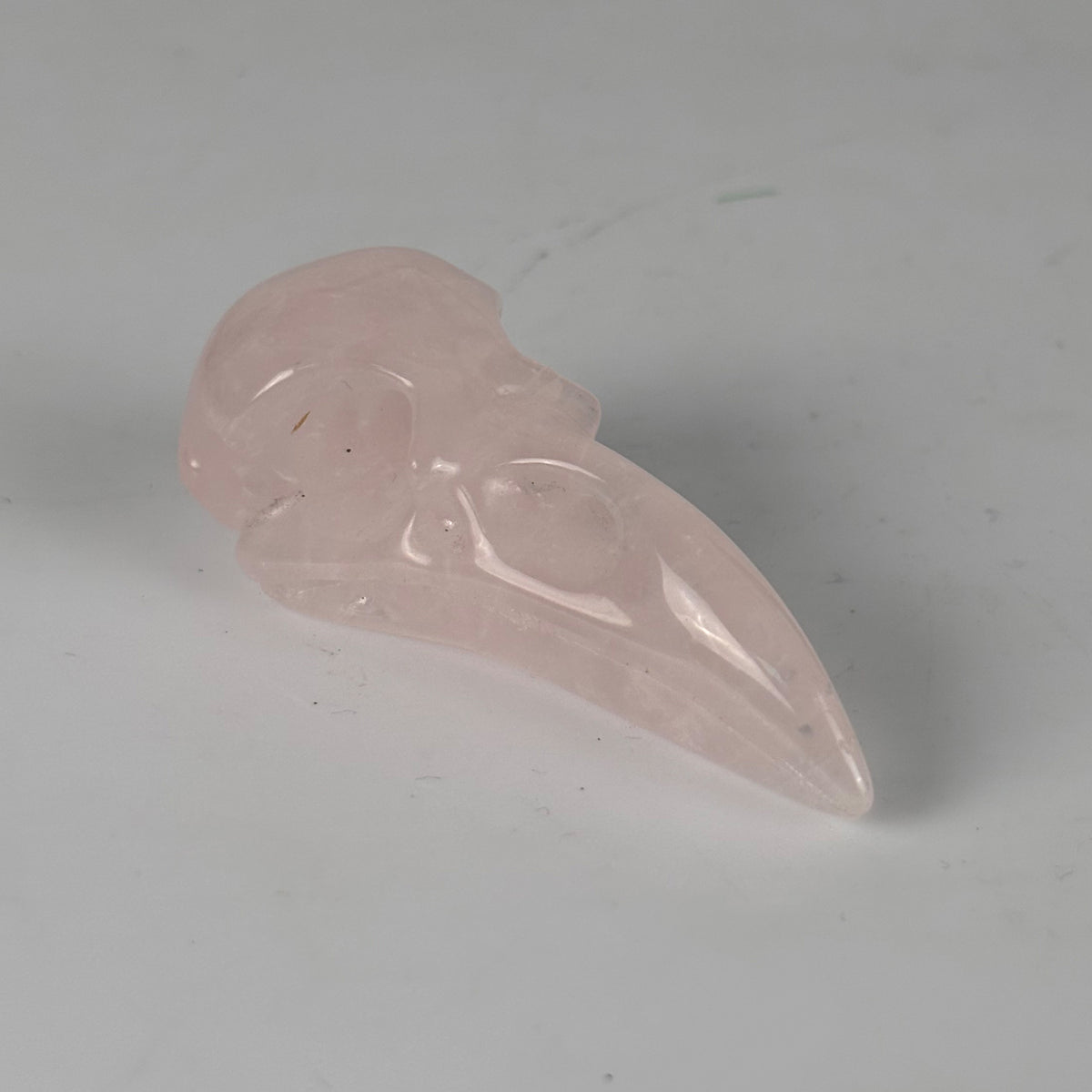 2.5" Rose Quartz Raven Crystal Skull - Pattern B
