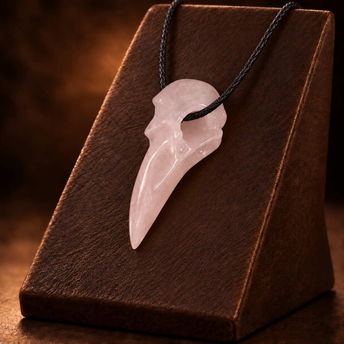 2.5" Rose Quartz Raven Crystal Skull - Pattern B