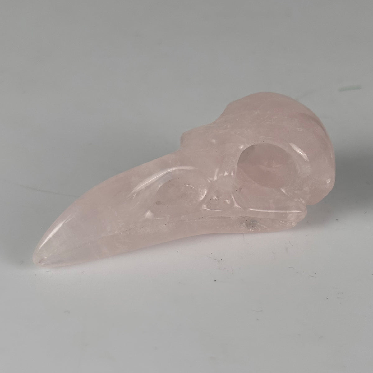2.5" Rose Quartz Raven Crystal Skull - Pattern C
