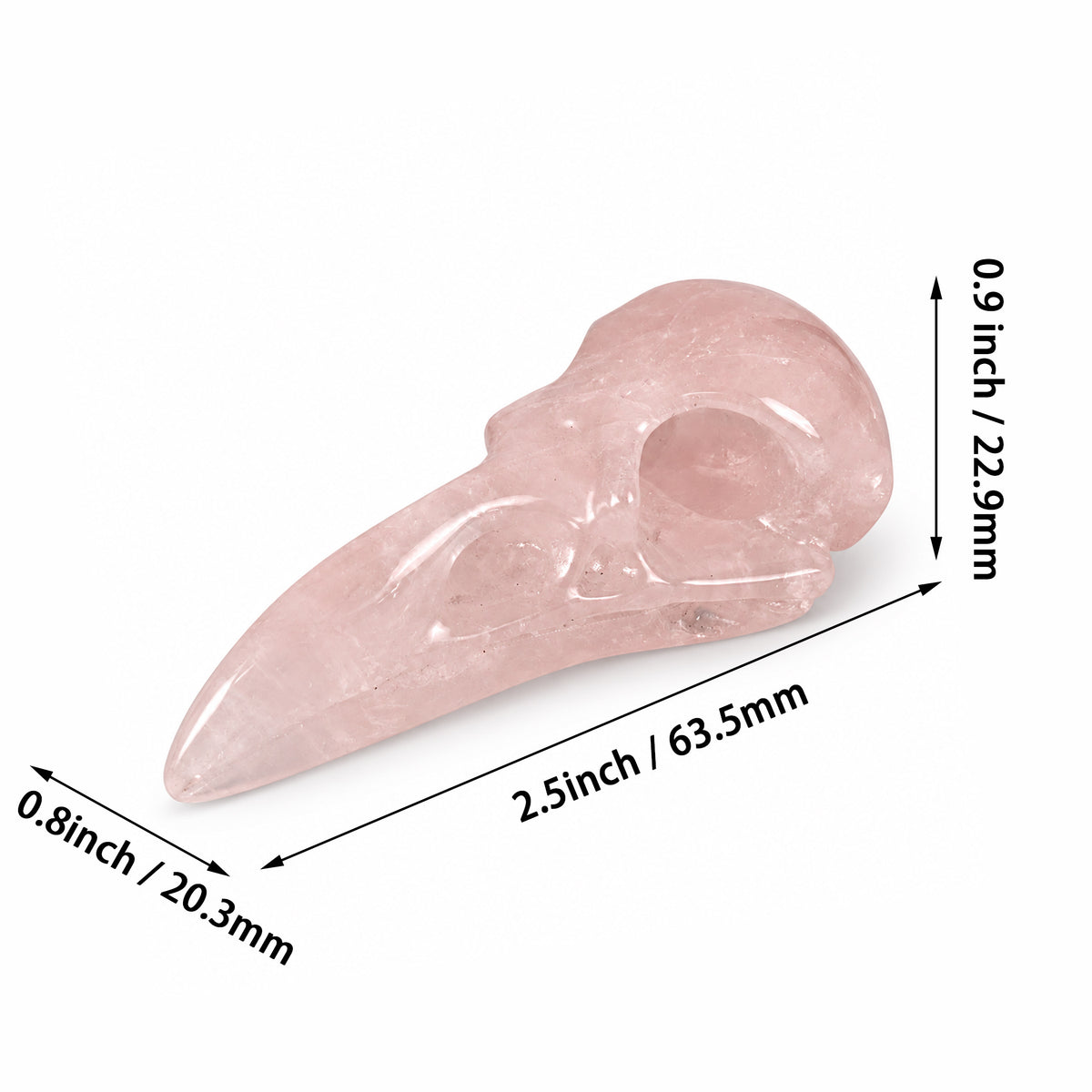 2.5" Rose Quartz Raven Crystal Skull - Pattern C