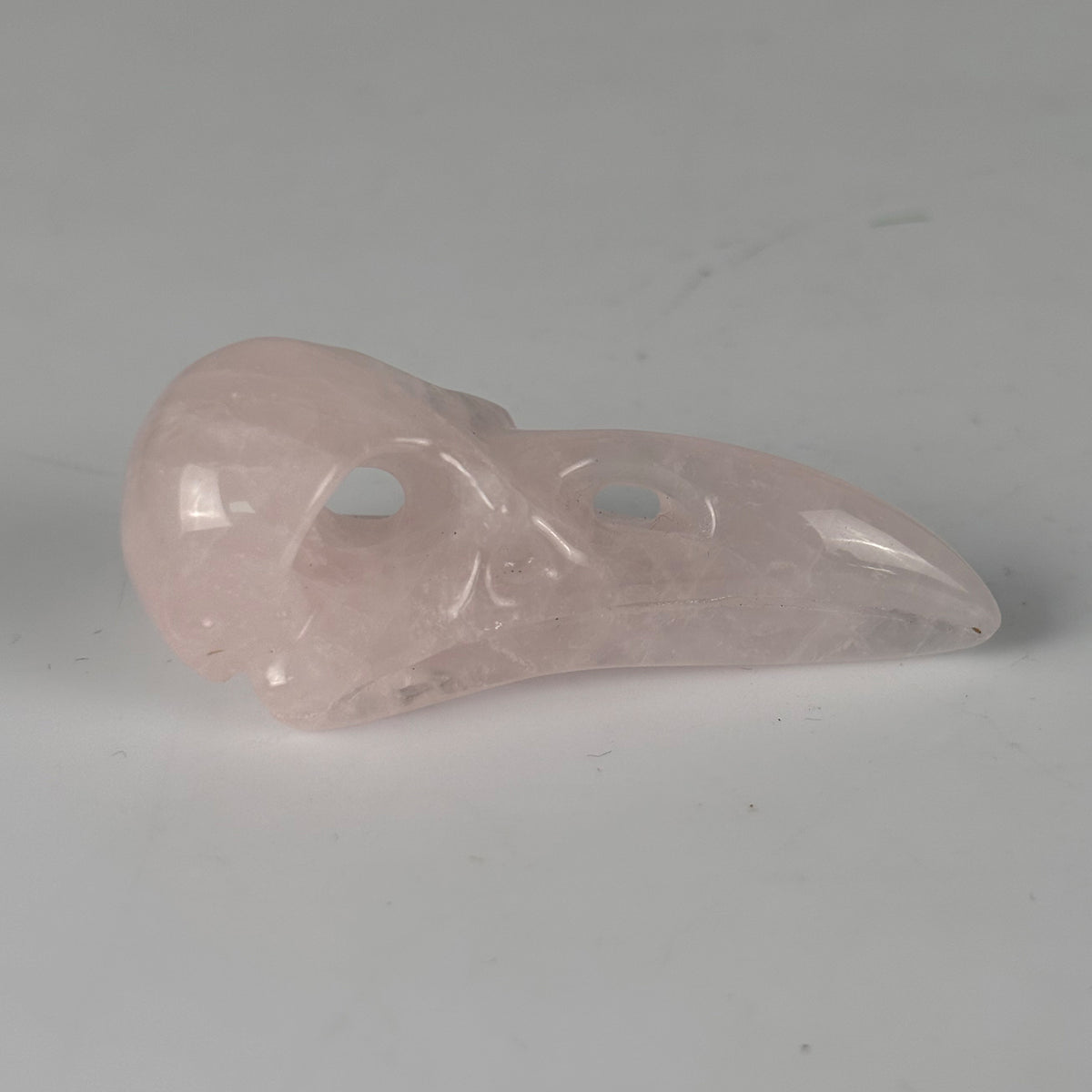 2.5" Rose Quartz Raven Crystal Skull - Pattern C