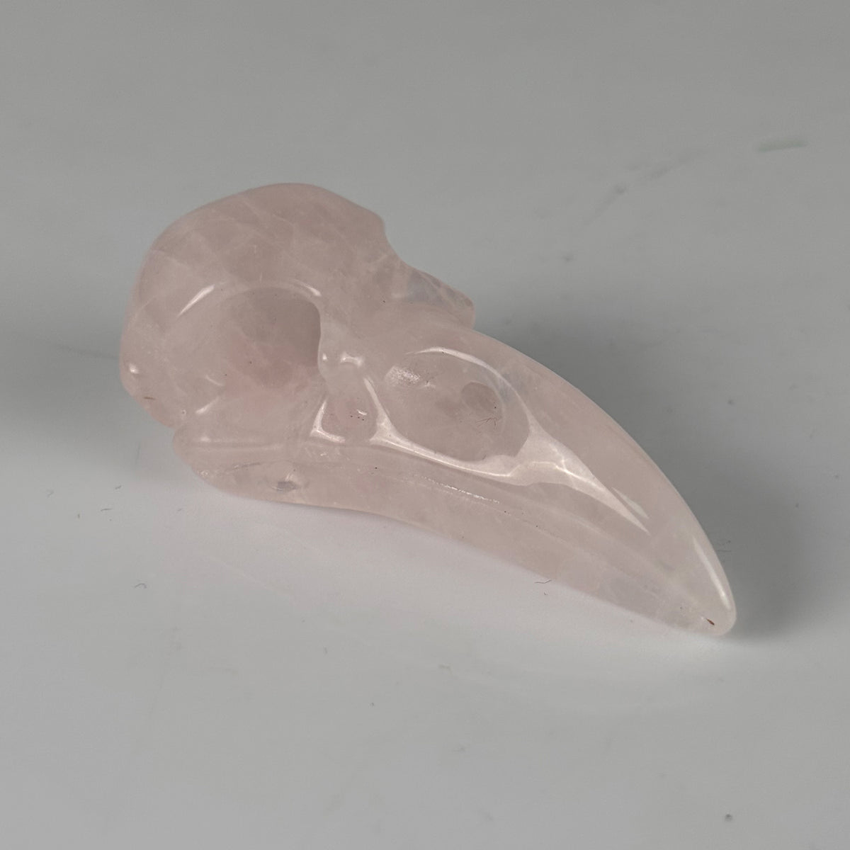 2.5" Rose Quartz Raven Crystal Skull - Pattern C