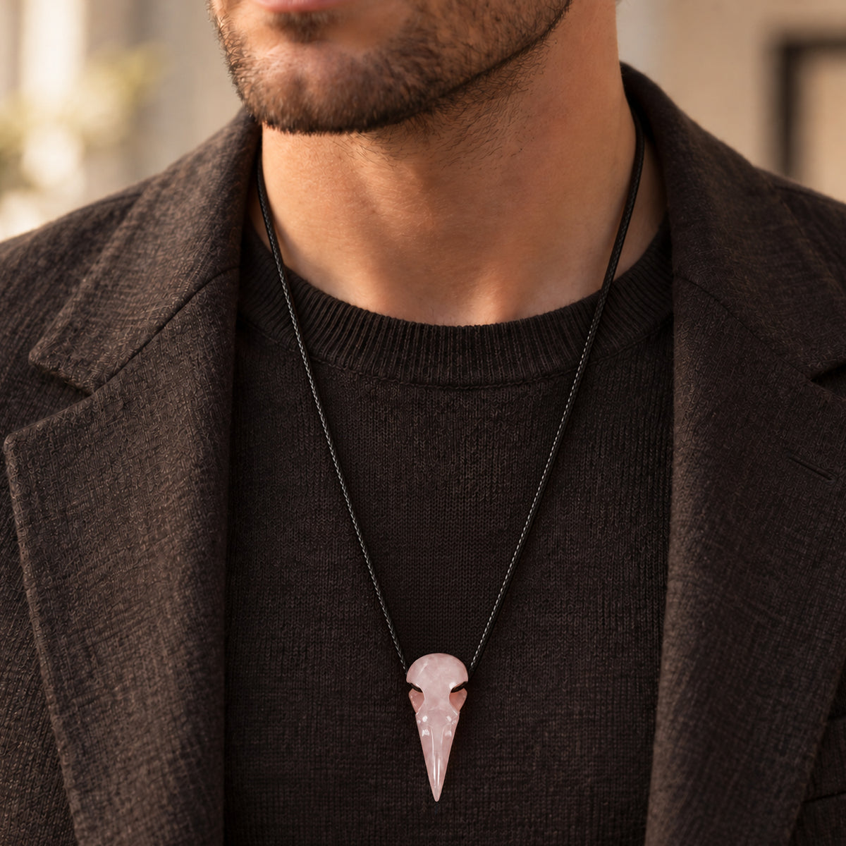 2.5" Rose Quartz Raven Crystal Skull - Pattern C