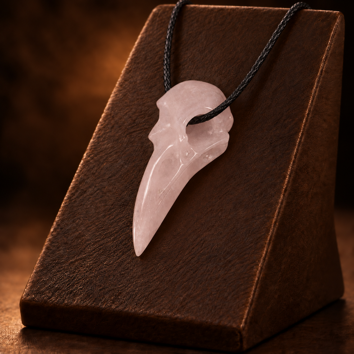 2.5" Rose Quartz Raven Crystal Skull - Pattern C