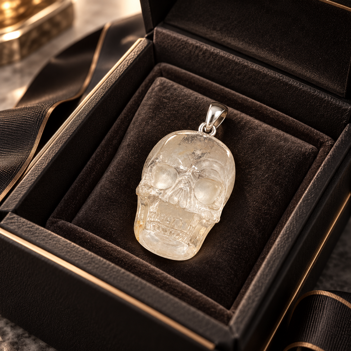 Clear Quartz Human Skull Pendant