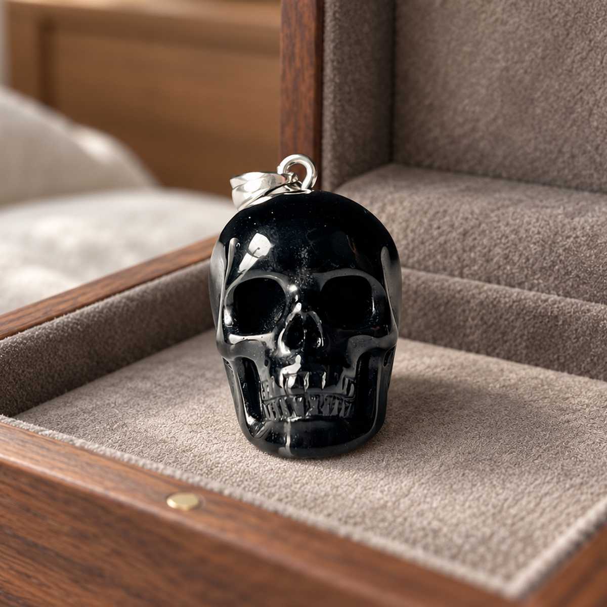 Black Obsidian Human Skull Pendent