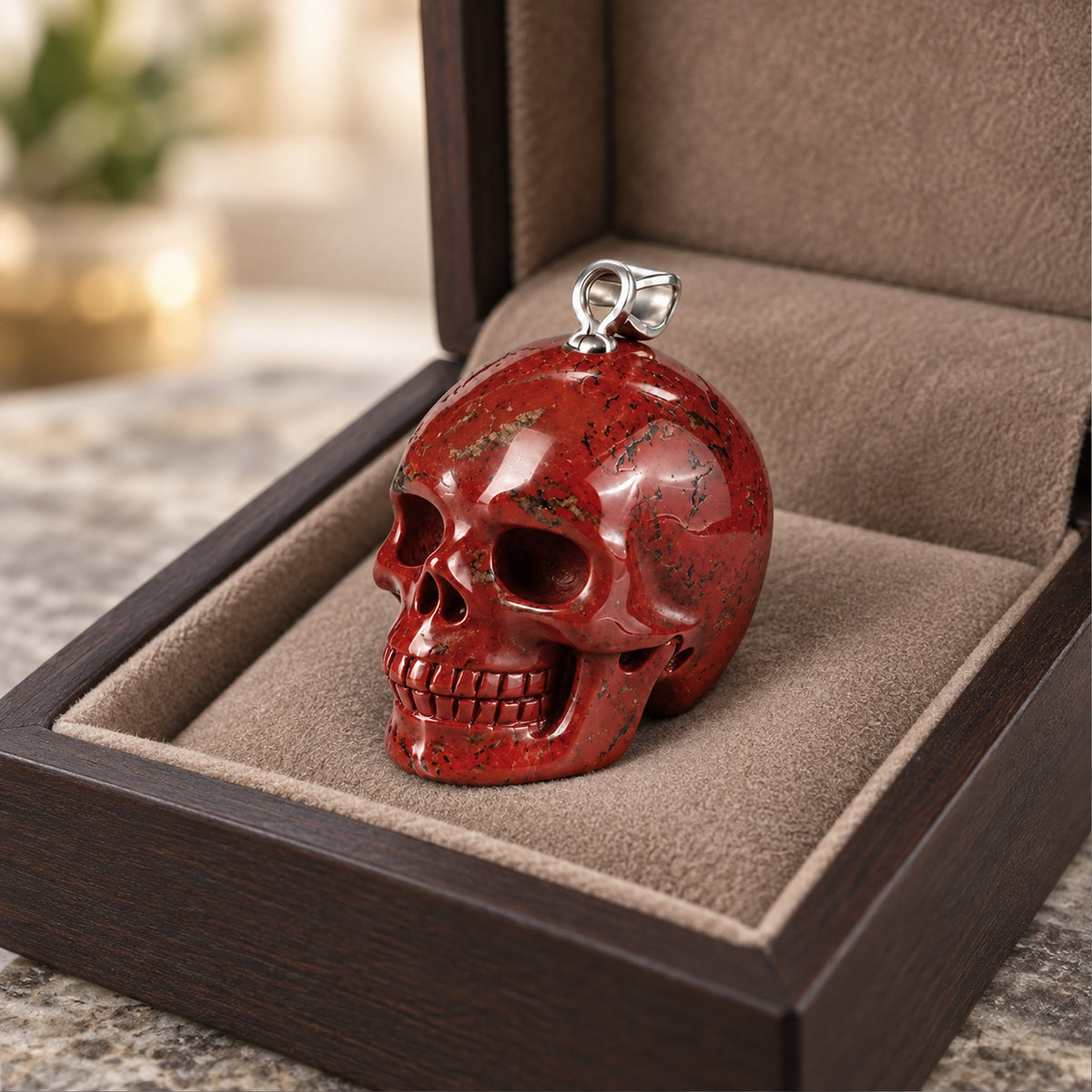 Red Jasper Human Skull Pendant