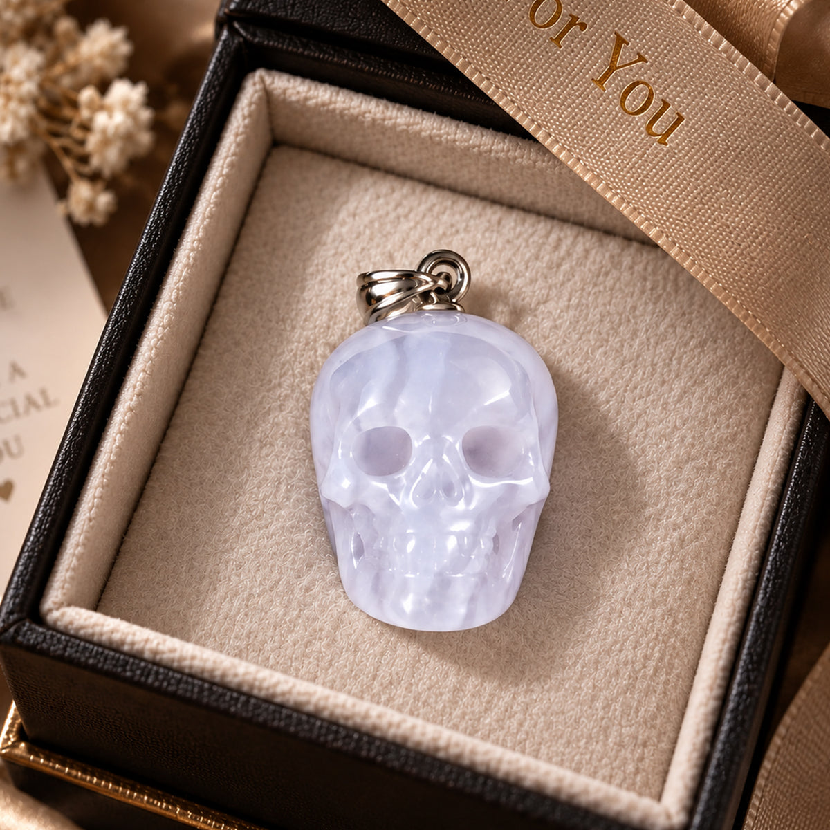Blue Chalcedony Human Skull Pendant
