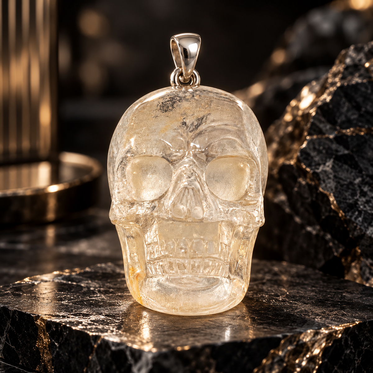 Clear Quartz Human Skull Pendant