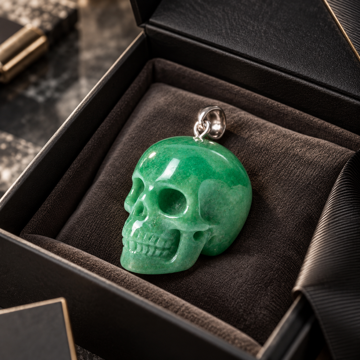 Green Aventurine Human Skull Pendant