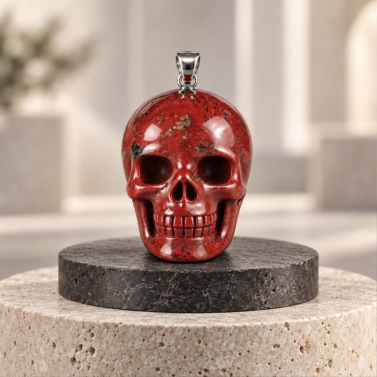Red Jasper Human Skull Pendant