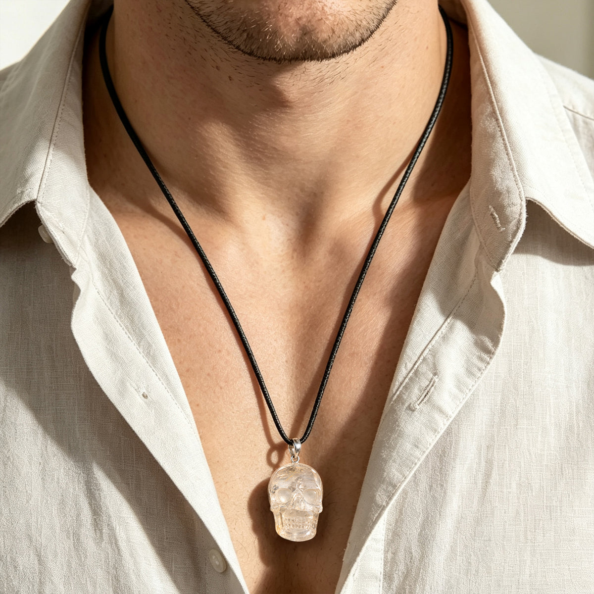Clear Quartz Human Skull Pendant