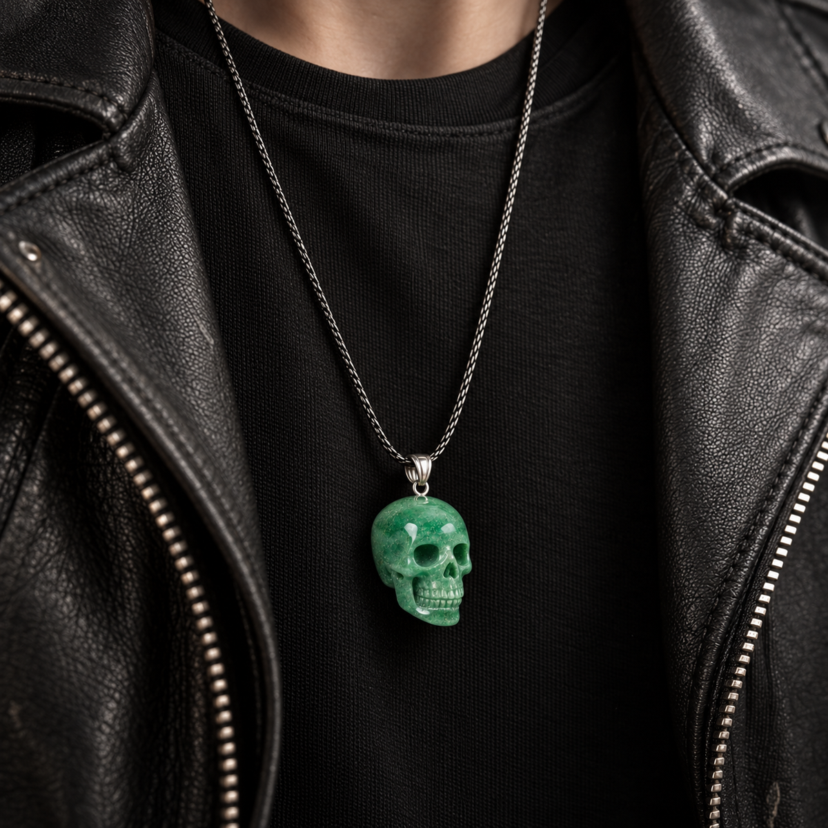 Green Aventurine Human Skull Pendant