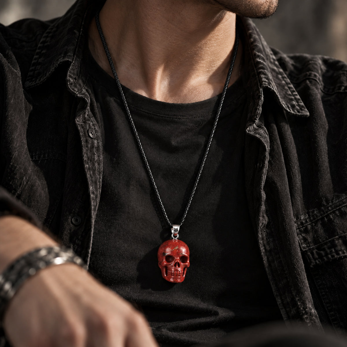 Red Jasper Human Skull Pendant