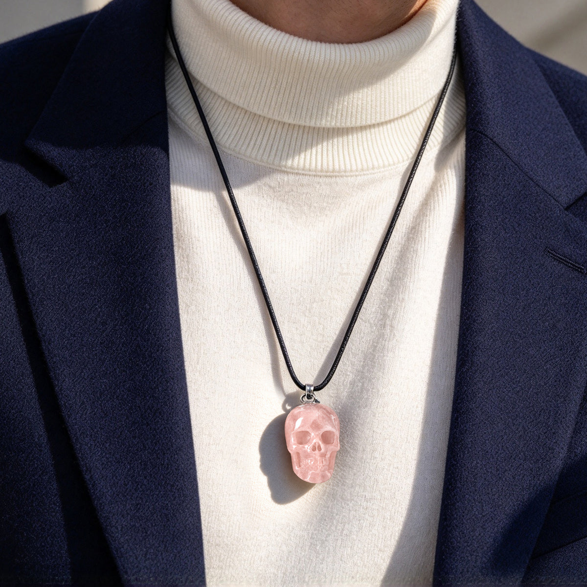 Rose Quartz Human Skull Pendant