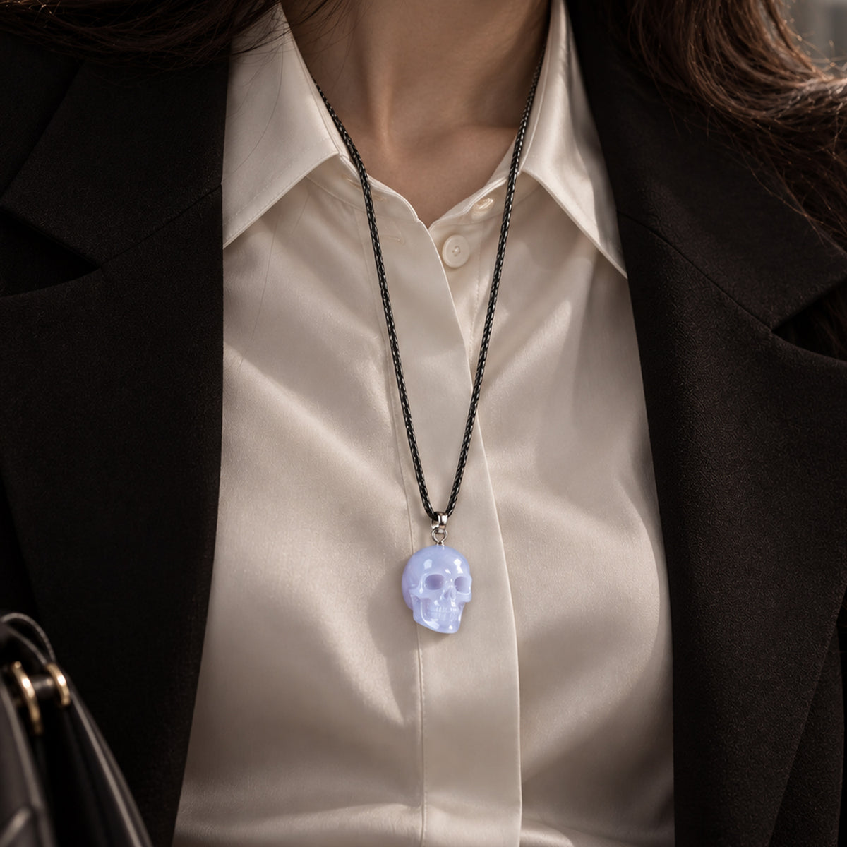 Blue Chalcedony Human Skull Pendant