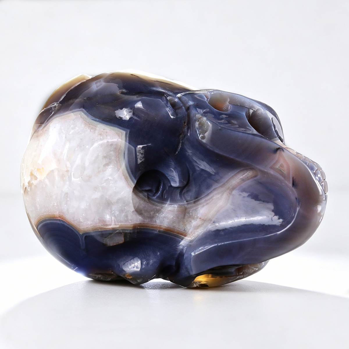 ‘The Lunar Grotto’ - Agate Geode Skull with Raw Quartz Druzy Pocket · Specimen No. 02