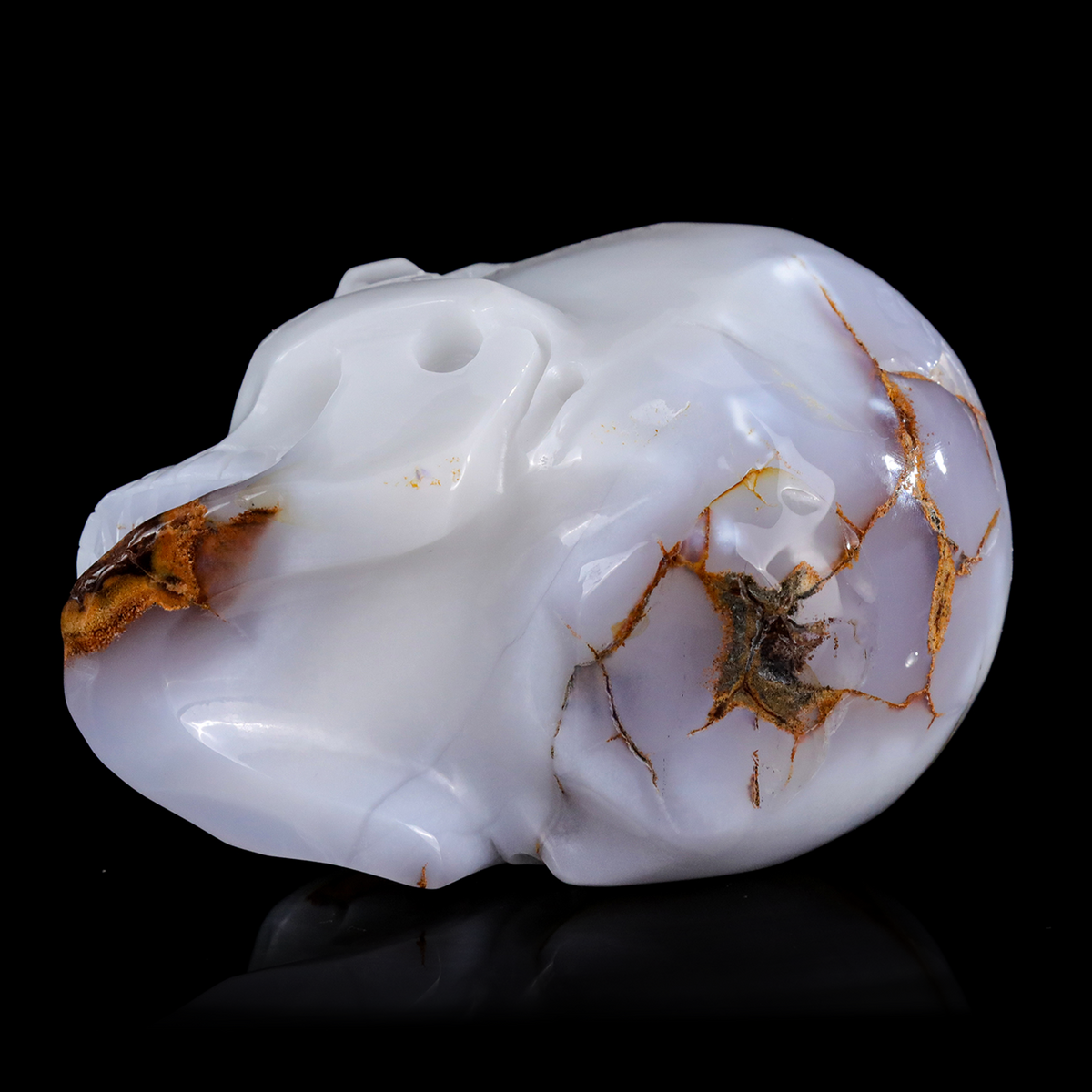 ‘Glacial Sanctum’ - Hand-Carved Ice-Blue Chalcedony Geode Skull · Specimen No. 33