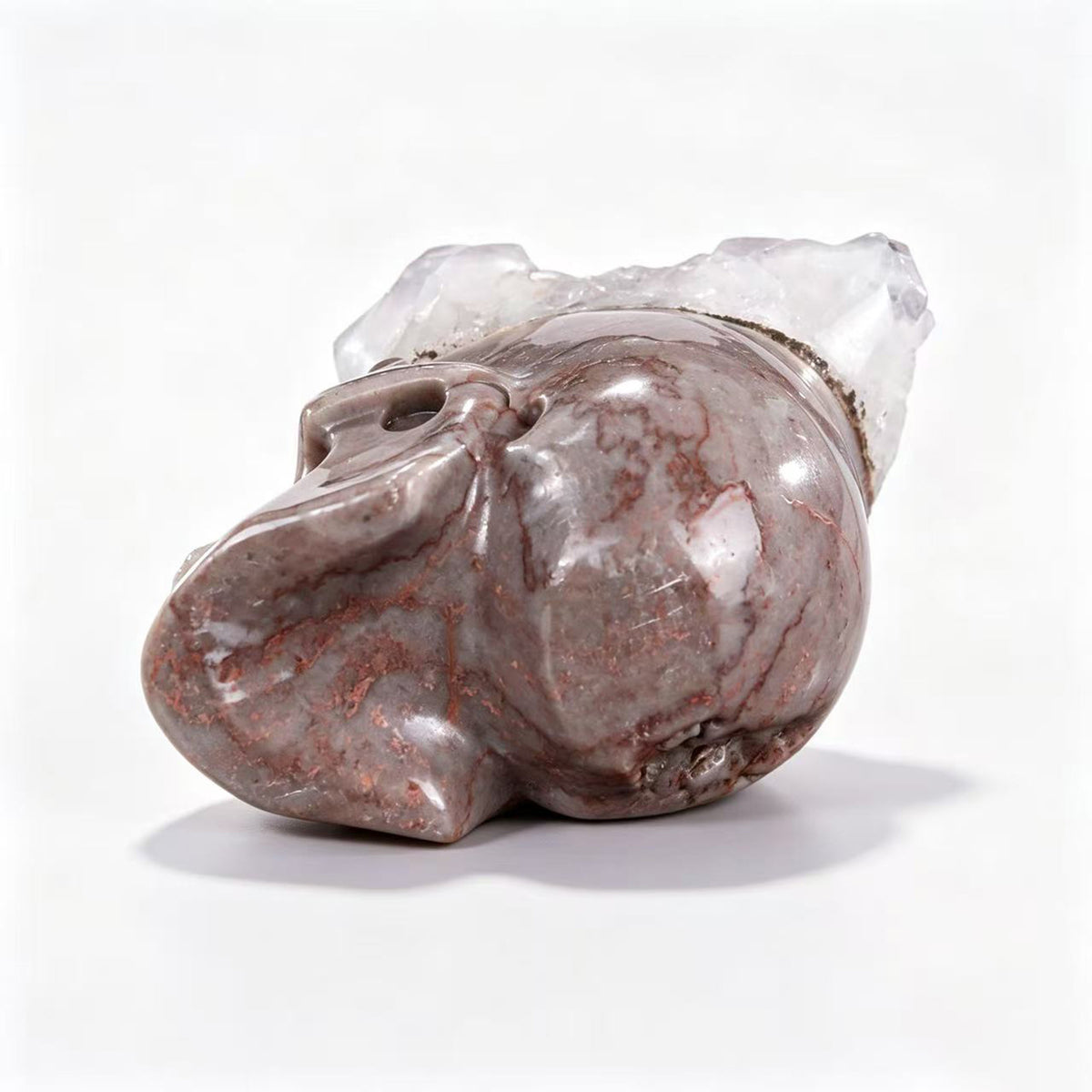 ‘Prismatic Peak’ - Pink Agate Skull with Raw Amethyst Points · Specimen No. 10