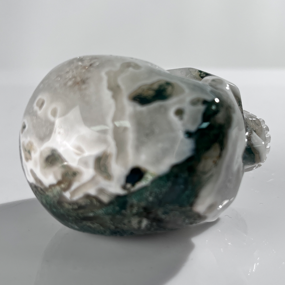 3" Moss Agate Crystal Skull - Pattern C
