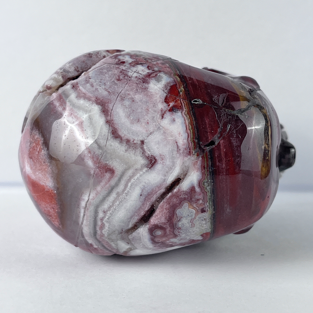 Crâne en cristal d'agate Crazy Lace rouge de 7,6 cm (3 pouces) – Pierre naturelle sculptée à la main