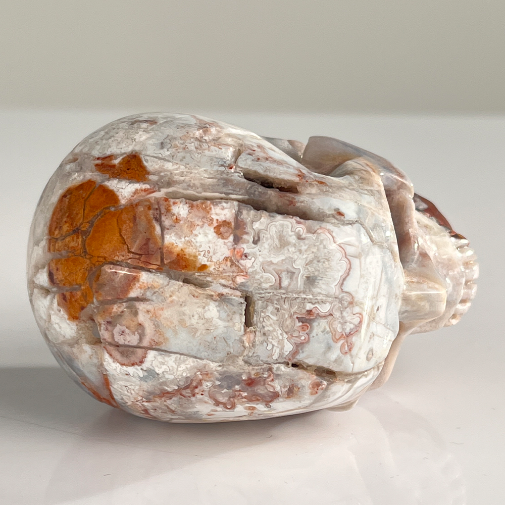 3" Red Crazy Lace Agate Crystal Skull - Pattern K