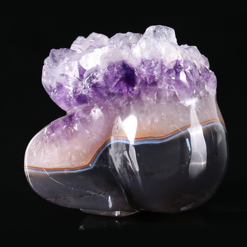 3 inch Amethyst Cluster Half Face Crystal Skull-Hand Ceved Natrual Crystal