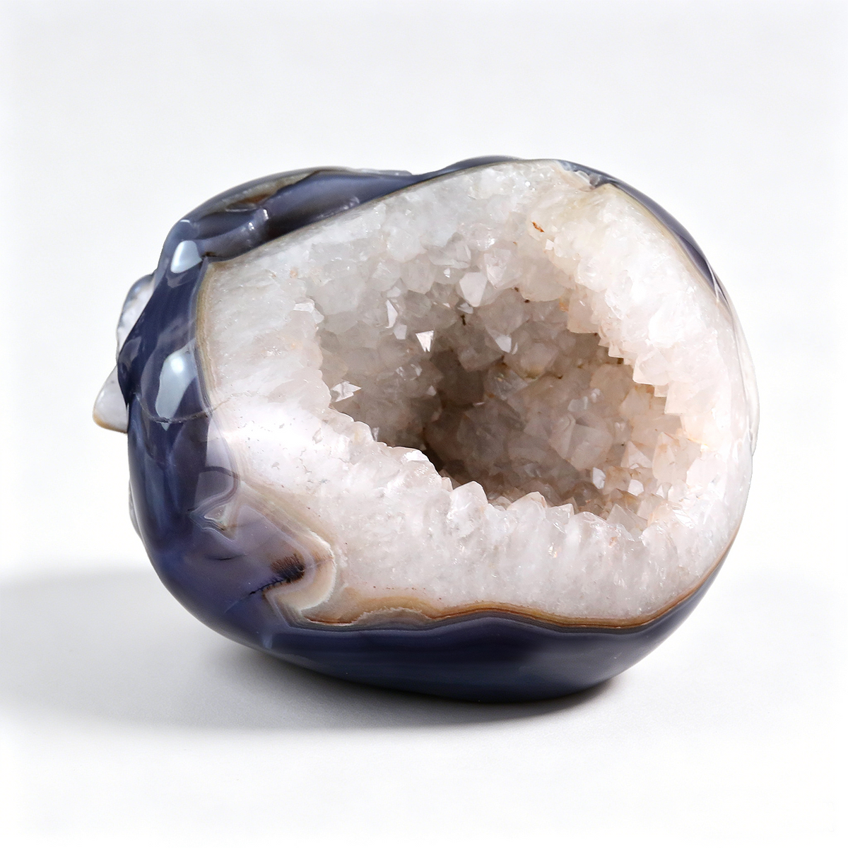 ‘The Lunar Grotto’ - Agate Geode Skull with Raw Quartz Druzy Pocket · Specimen No. 02