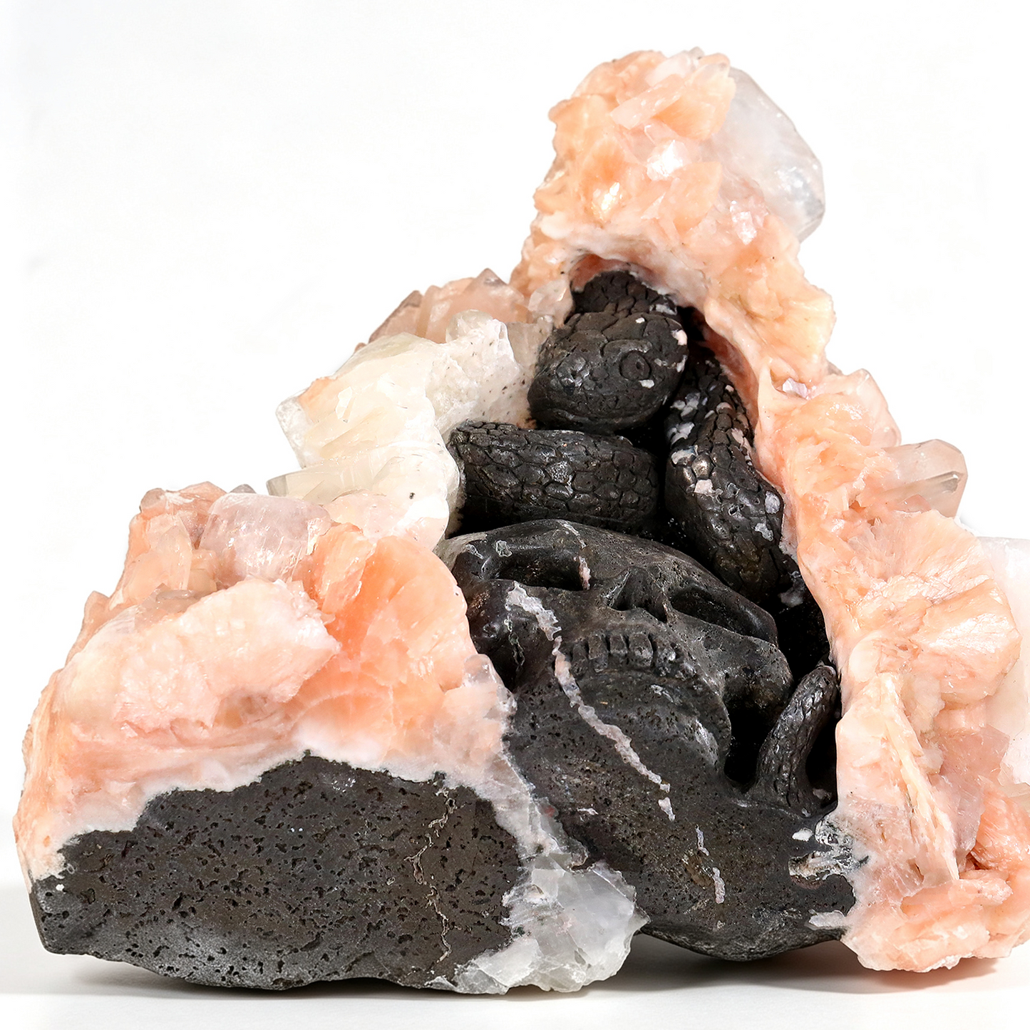 ‘The Janus Portal’ - Apophyllite & Stilbite Geode with Double-Sided Serpent and Skull · Specimen No. 05