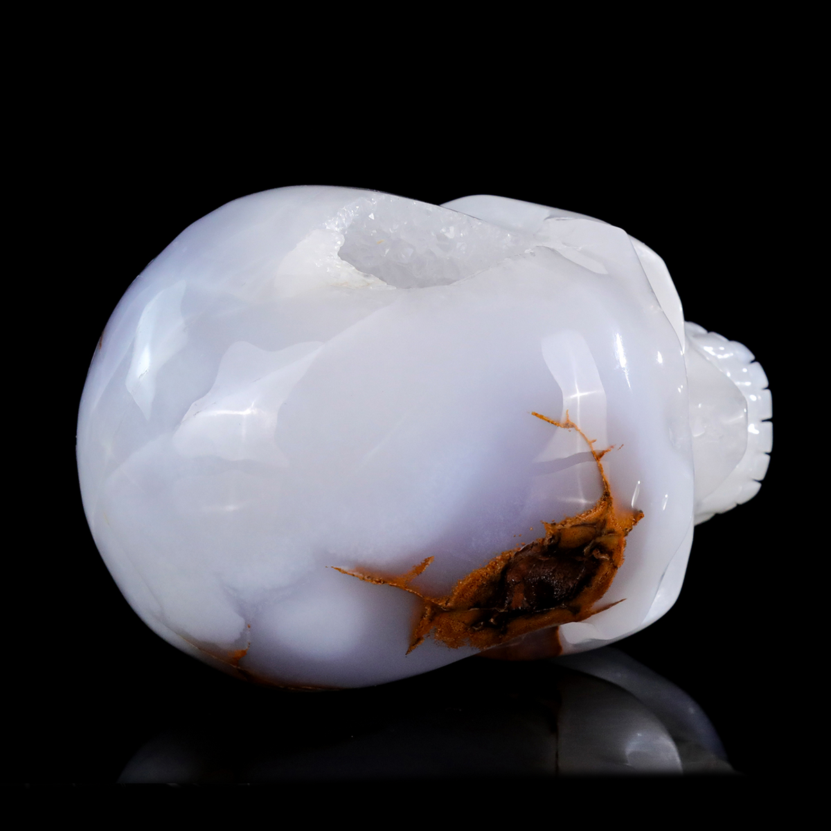 ‘Glacial Sanctum’ - Hand-Carved Ice-Blue Chalcedony Geode Skull · Specimen No. 33